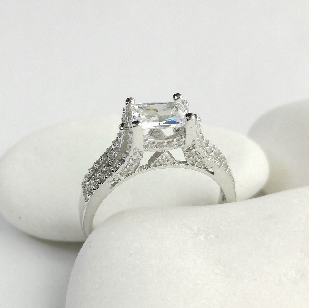 New sterling silver cz cathedral set ring engagement cocktail size 9